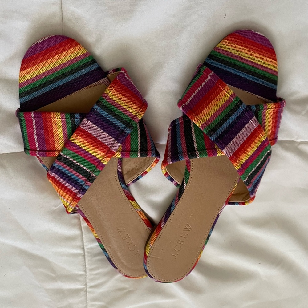 J. Crew multi-colored cross strap sandals 8.5